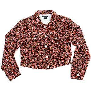 Social Standard by Sanctuary Floral Denim Cropped Jacket Girls Size XL 14-16